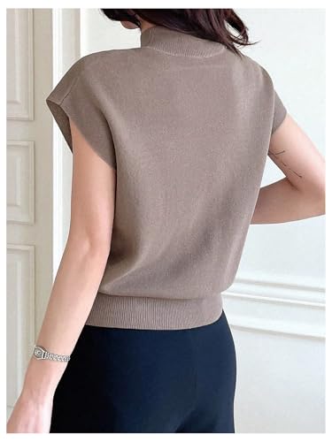 Image of GORGLITTER Women's Cap Sleeve Mock Neck Knit Tops Basic Short Sleeve Sweater Knitwear Dusty Purple Medium
