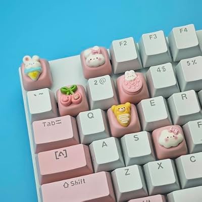 6PCS Cute Custom Keycaps - Cartoon Rabbit Bear Keycap Replacement Key for Cherry MX Mechanical Keyboards, Decoration for Computer Gaming Keyboards