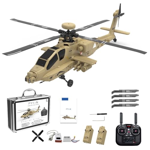 YGWXYYZJ Apache RC Helicopter, 1/32 Scale 2.4G 4CH Single Rotor Heli Military Aircraft with One-Key Start Altitude Hold Remote Model Birthday Gift for Enthusiasts Adults(Without Camera)