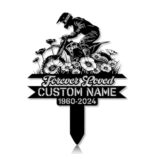 Personalized Memorial Garden Stake Dirt Bike Poppy Flowers