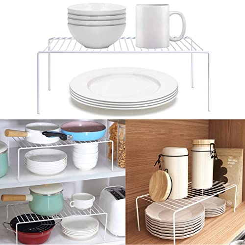 Gedlire Kitchen Cabinet Shelf Organizer Set Of 3, Large (15.7 X 9.4 Inch) Metal Wire Pantry Storage Shelves, Dish Plate Racks For Cabinets, Freezer, Counter, Cupboard Organizers And Storage, White #TOP5