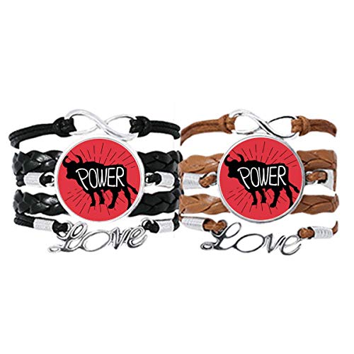 Bracelet silhouette vache noire en cuir et corde pour couple