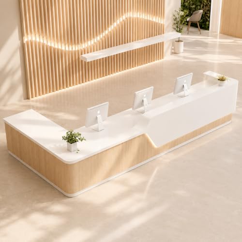 Image of L Shape Reception Desk Counter for Office Lobby, Hotel, Clinic, Salon, Corporate Reception Area and Commercial Front Desk Furniture - (RCT-202 MDFL L8W2)