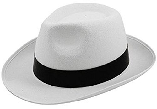 LS Glamour Room - Set di accessori per costume da gangster del 1920, comprende: cappello, cravatta, bretelle e sigaro falso, colore: bianco/rosso/nero White Trilby Hat Taglia unica