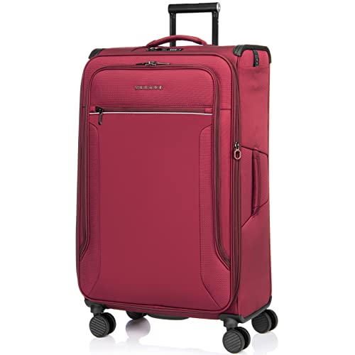 Verage Toledo Softside Expandable Suitcase with Spinner Wheels, Lightweight Luggage with Flashlight, Men and Women,Burgundy, Checked-Large 29-Inch