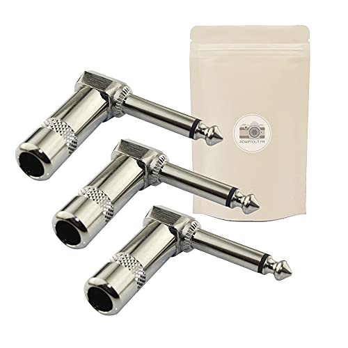 X3 Prise Jack 6.35mm Coudé Male à Souder Mono Fiche Male Jack 6.35 mm Connecteur Soudure Angle 90 degrès