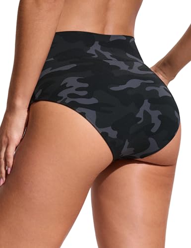 Image of CRZ YOGA V-Shaped High Waited Bikini Bottoms | Mid Cut Leg, Medium Bum Coverage, Cross Front, Swim, Bathing Suit Briefs for Women