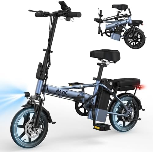 NAVIC Electric Bike for Adults, 750W Peak Folding Ebike, 14" Adults Electric Bicycles with 499.2Wh Removable Battery, 22Mph Max Speed, 40Miles Range, Multi-Shock Absorption, Commuting Mini EBikes,APP