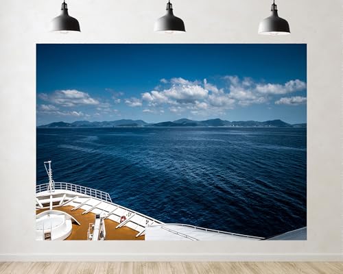 Trykid 5x3ft Cruise Ship Bow Overlooking the Ocean Backdrop View from Deck with Distant Islands Photography Background Nautical Party Decoration Tapestry Photo Studio Prop Fabric