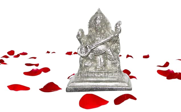 Pure Natural Parad Mercury Pada-rasam Maa Saraswati with Veena (Weight- 100 Grams)- Made in Kashi