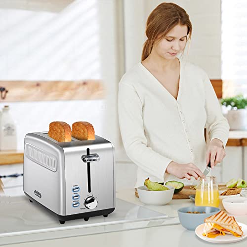 Seedeem Toaster 2 Slice, Stainless Steel Bread Toaster, 7 Shade Settings, 1.5'' Extra Wide Slots Toaster With Bagel, Defrost, Reheat Function, Automatic Power-Off, Removable Crumb Tray, 900W, Silver Metallic #TOP6