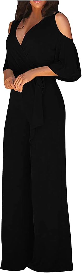 Formal Jumpsuits for Women,Off The Shoulder Jumpsuits for Women Rompers Wrapped V Neck Dressy Casual Romper 2024