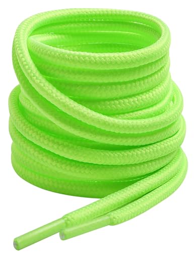 VSUDO 55 Inches Round Neon Green Boot Laces 5/32 Diameter Shoe Laces for Boots Heavy Duty Work Shoestrings Hiking Shoelaces for Men or Women (2Pairs-Neon Green-140CM)
