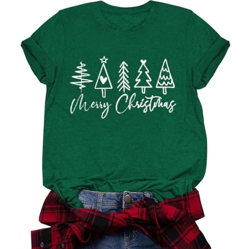 Merry Christmas Tree Shirts for Women Christmas T Shirts Funny Xmas Gift Holiday Tshirt Tops