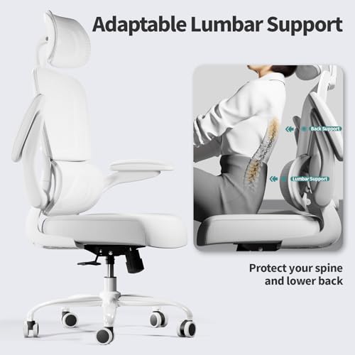 TRALT Office Chair Ergonomic Desk Chair, 330 LBS Home Mesh Office Desk Chairs with Wheels, Comfortable Gaming Chair, High Back Office Chair for Long Hours (White White)