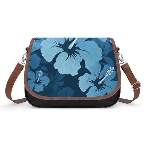 LFDSYEOQ Sac à bandoulière pour femme, sac fourre-tout en cuir synthétique pour femme, sac à bandoulière pour le travail, le shopping, les voyages, Hibiscus bleu, Taille unique