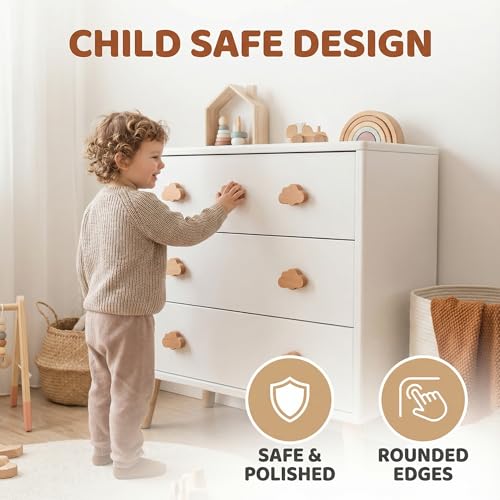 Miniatura 4 de Gudalea Pomos De Madera Para Gabinete, 6 Pomos De Madera En Forma De Nube, Pomo Decorativos Para Aparador, Pomo Para Muebles Con Tornillos Para Gabinete De Cocina Dormitorio Cajones Puertas A