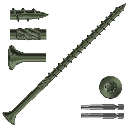 Image of #10 x 3-1 /2 inch Deck Screws (575Pcs) 10lb. Carbon Steel, Green, Flat Head, Rust Resistant epoxy Coated, with T25 Star Bit
