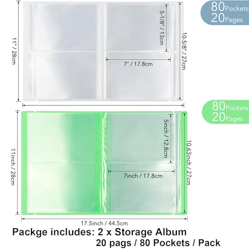 Image of 2 Pack Large Sticker Photo Storage Album, Stamp & Cutting Dies Storage Book Organizer Folder for Cards Storage DIY Scrapbooking Card Making Supplies 20 Pages 80 Pockets / Pack ( Clear + Green)