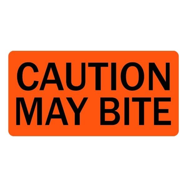 LabelValue.com | Caution May Bite - Veterinary Label/Stickers, 500 labels per roll, 1 roll per package