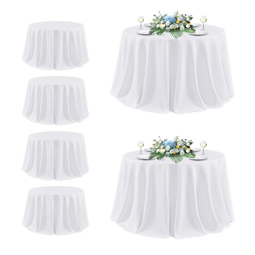 Image of sancua White Round Tablecloth 132 Inch Diameter, 6 Pack - Circle Polyester Fabric Table Cloth for Wedding Party Reception Banquet Birthday, Washable Formal Table Cover (Fit 54-96 Inch Tables)