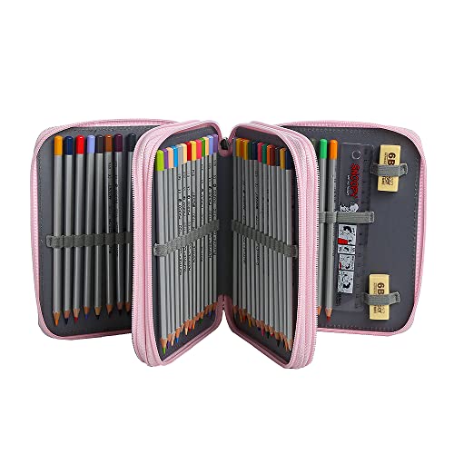 Image of 72 Slots Pencil Case Organizer w /Removal Handle Strap | 3-Layer Zipped Pencils Box Large for Colored Pencils Watercolor Pencils for Office and Travel for Artist