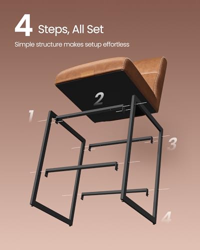 Image of VASAGLE Bar Stools Set of 2, Counter Height Chairs with Backs, 26.4-Inch | Transitional Barstools, Synthetic Leather with Stitching, Caramel Brown and Ink Black, EKHO Collection ULBC116KN01S