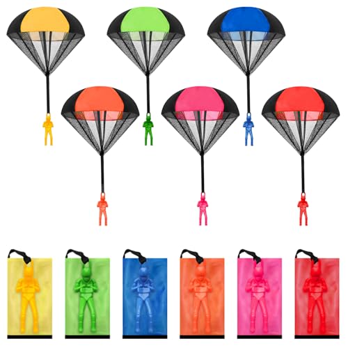 Parachute Toys for Kids, Flying Parachute Throwing Toys, Indoor & Outdoor Toy for Toddlers Boy Girl 3-12, Party Favors for Kids 4-8 (6 Pack - 6 Colors)