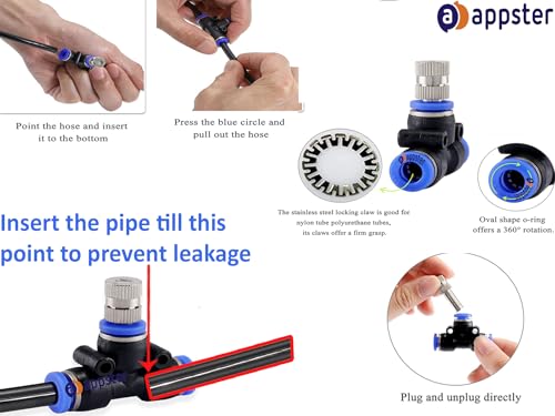 10Mtr Hose Pipe & 5pcs 6mm Atomization Misting Fog Nozzles with Tee Connector Suitable for DIY Sanitization Tunnel Fogger Sprayer Watering Irrigation Fogging Cooling Kit Sprinkler