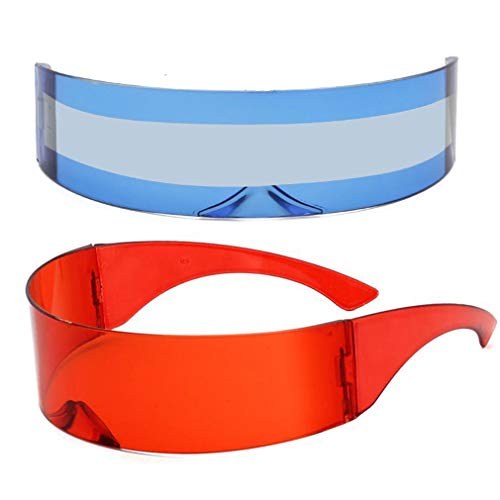 Image of PLOPLO 2 Pack Futuristic Cyclops Monoblock Shield Mirrored Sunglasses Sunglass Glasses