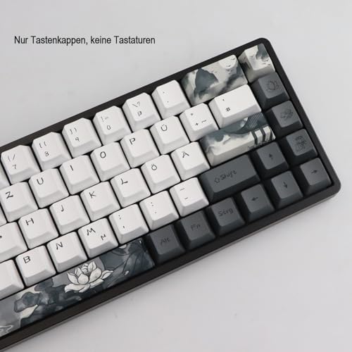 JSJT Tinte Lotus Tastenkappen 140 Tasten Deutsches Tastenkappen PBT OEM Profil Tastenkappe (nur Tastenkappe) für 61/68/84/87/96/108 Cherry MX Switches ANSI/ISO-Layout Mechanische Tastaturen