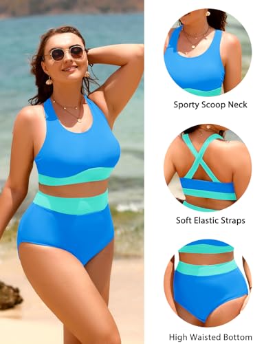 Aqua Eve Plus Size Two Piece High Waisted Bikini Swimsuits Scoop Neck Bikini Set Sporty Bathing Suits4