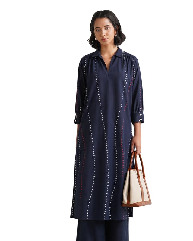 pink fort Women Kurta Set | A-Line Fit V-Neck Three-Quarter Sleeves Bandhani-Inspired Print | Pure Cotton Fabric For Casual Ethnic Styling-picture-31