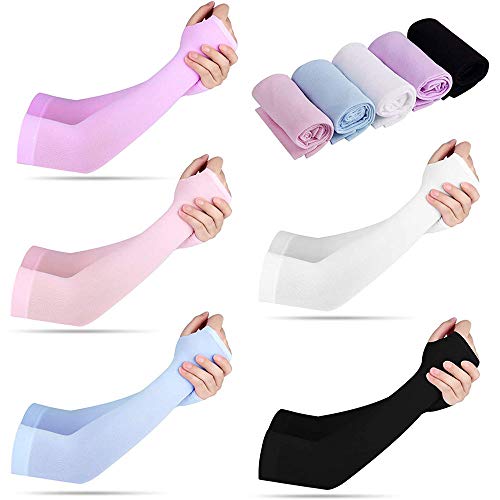 10 Paia Protezione UV Protezione Solare Uomo Donna Manicotti Sportivi con Foro per il Pollice per Guida Golf Pesca Escursioni in Bicicletta (5 Colori) Cover