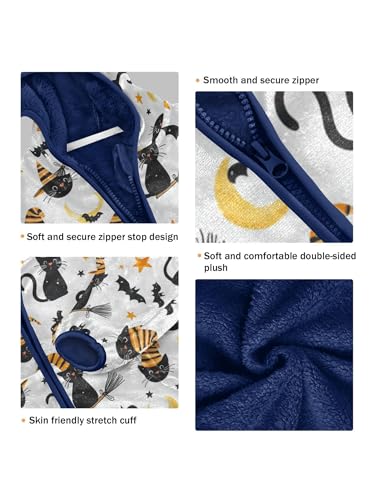 Halloween Cute Black Cat Girls Fleece Jacket Girls Fall Jacket Boys Coats Zip Up Hoodie Children Outerwear 2-10T3