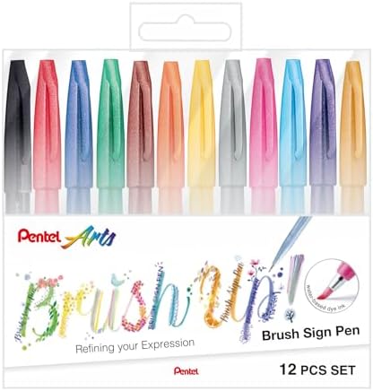 Pentel Kit Caneta Pincel Brush Sign Pen 12 Cores Tradicionais KITBRUSH-12T