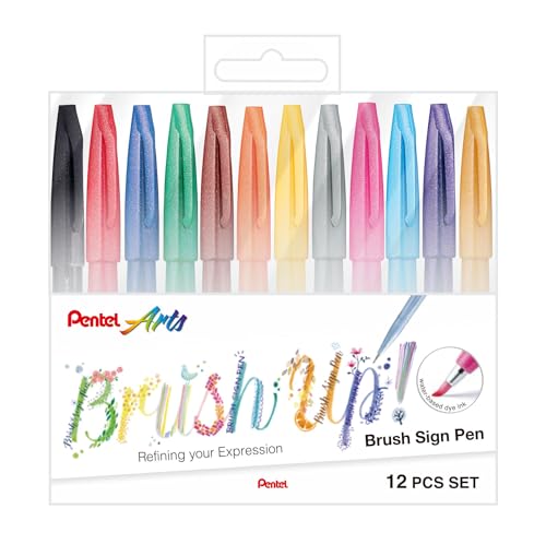 Pentel Kit Caneta Pincel Brush Sign Pen 12 Cores Tradicionais KIT...