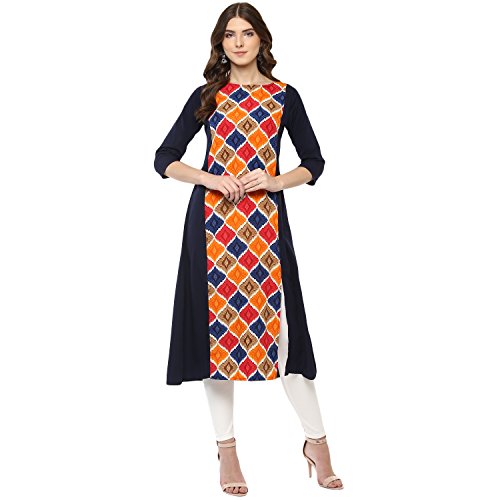 Image of Women's Crepe a-line Kurta (ALC4016N Blue x-Large)