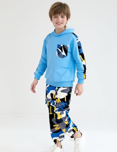 Image of mksodopy Boys Clothes Long Sleeve Hoodie and camouflage cargo pants Boy Outfits for 6-16 Years