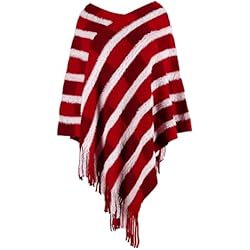 Damas otoño invierno color cuadros flecos cálido de punto Cabo cortinas bufandas cocina, rojo, Talla única