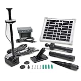 Solar Water Pump with Backup Battery and Fountain Lights for Birdbath, Fountain, Small Pond, Garden Decoration (Battery and Lights Included)