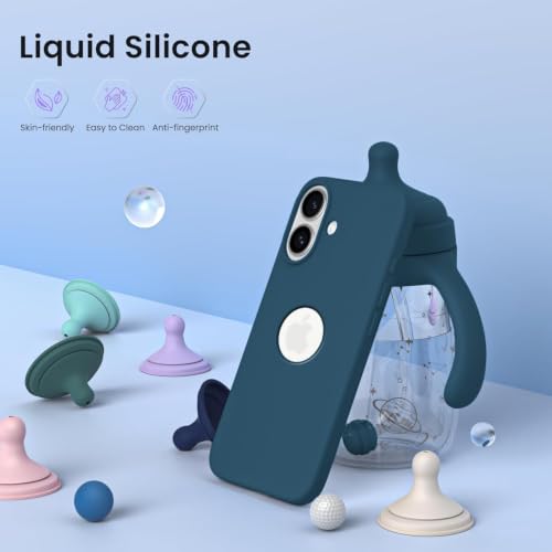 Image of Elzzi Microfiber Logo Cut Cover Compatible for iPhone 17 Case Liquid Silicone Covers Shockproof Back Cover with High Raised Camera Lips - Cosmos Blue