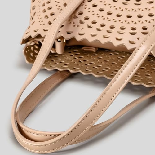 Image of Womens Hollow Vegan Leather Tote Bag Small Summer Beach Bucket Shoulder Purse Top Handle Handbag Crossbody Satchels