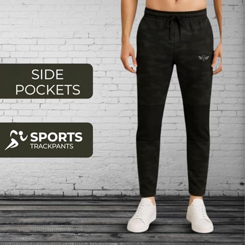Image of Men's Spandex Polyester Track Pants | Stretchable Dry-Fit Activewear Bottoms for Gym, Running, Training & Sports | Lightweight Elastic Waist Straight Fit Trackpant for Men