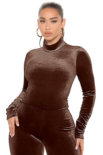 CLOCOR 2 Piece Outfits for Women Bodycon Track Suits Long Sleeve High Neck Velour Lounge Jogger Set3