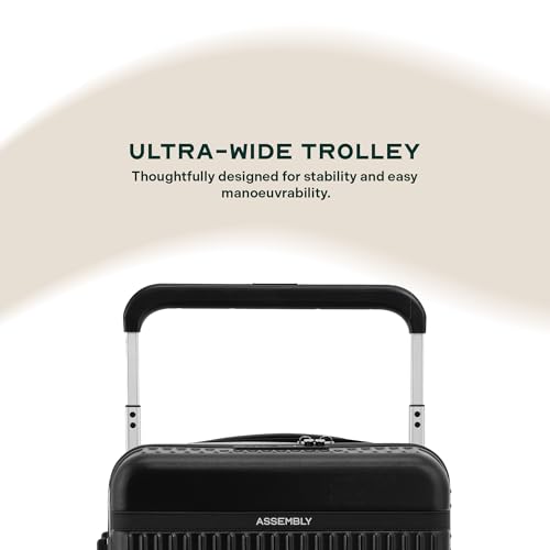 THE ASSEMBLY Polycarbonate Spinner Premium Hard-Sided Cabin Luggage (55cms) with Wide Handle | 4 Wheels, Laptop Trolley Bag with USB Port -Black-50Litres (RoverPro)