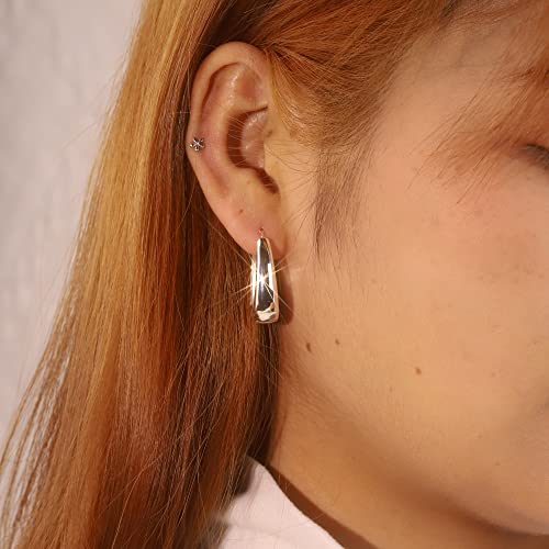 Alexcraft Oval Hoop Earrings For Women Chunky Silver Hoop Earrings Medium Silver Hoop Earrings Lightweight Thick Silver Hoop Earrings Minimalist Earrings For Teen Girls #TOP4
