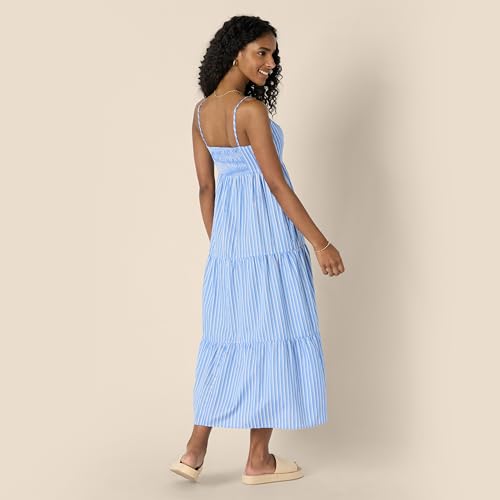 Image of Amazon Essentials Women's Fit and Flare Empire Waist Sweetheart Neck Cotton Sateen Tiered Maxi Dress