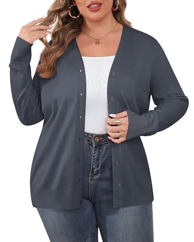 Image of TIANZHU Plus Size Cardigan for Women Button Open Front Long Sleeve V Neck Comfy Lightweight Sweaters XL-4XL
