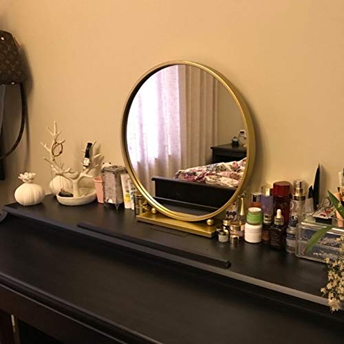 Yfqhdd Nordic Makeup Mirror Wrought Iron Gold Round Decorative Mirror Desktop Princess Mirror Desktop Mirror Vanity Mirror Wall Mount Mirror (Size : 50Cm) (Size : Light) #TOP3